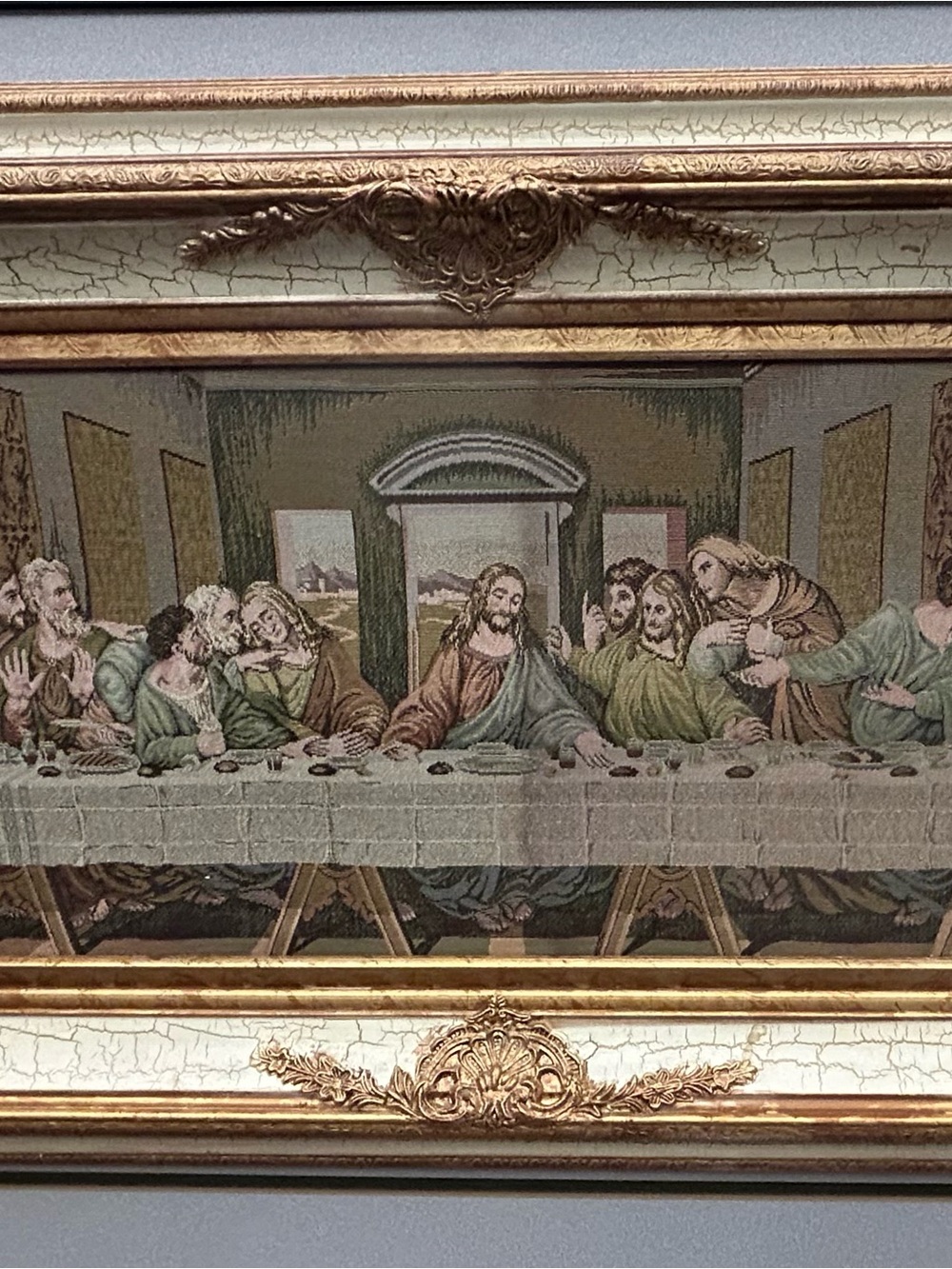 The Last Supper Tapestry Wall Art in Large Cream and Gold Frame